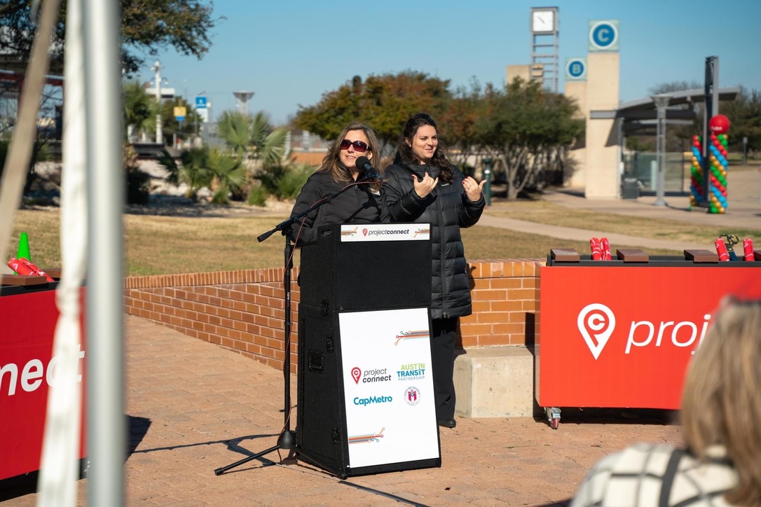 Mayor Christine DeLisle of Leander, TX at the opening of CapMetro's double tracking.